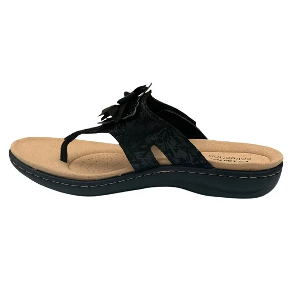 Clarks Women's Laurieann Gema Leather Thong Sandal Size 7 Black Arch Support - Picture 5 of 14